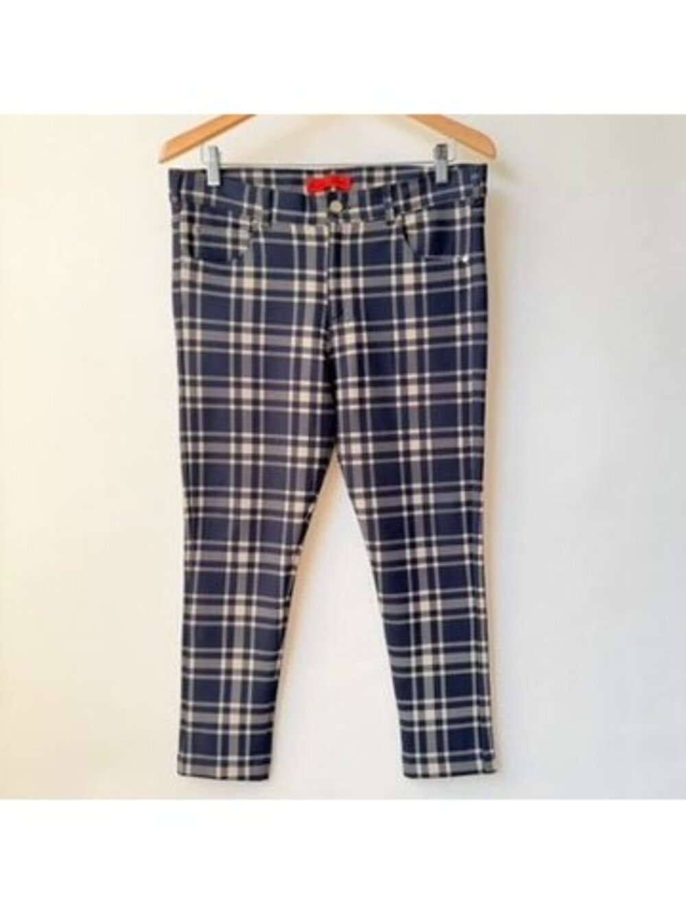 CH Carolina Herrera Plaid Skinny Ankle Pants Womens Size 8 Navy Beige Tartan